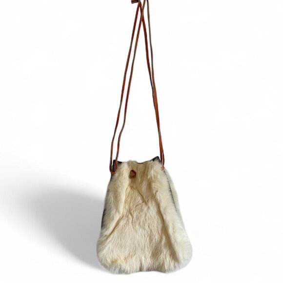 Handmade Genuine Rabbit Fur Drawstring Bucket Bag - Picture 2 of 14